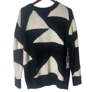 Worthington PL Geometric Chunky Black and White Knit Sweater